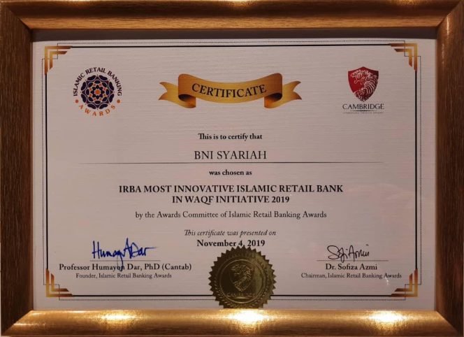 
					BNI Syariah Raih Most Innovative Waqf Initiative 2019