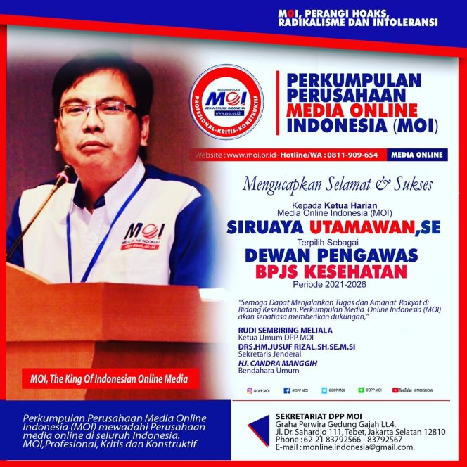 
					Ketua Harian MOI, Siruaya Utamawan Jadi Dewas BPJS Kesehatan Priode 2021-2026