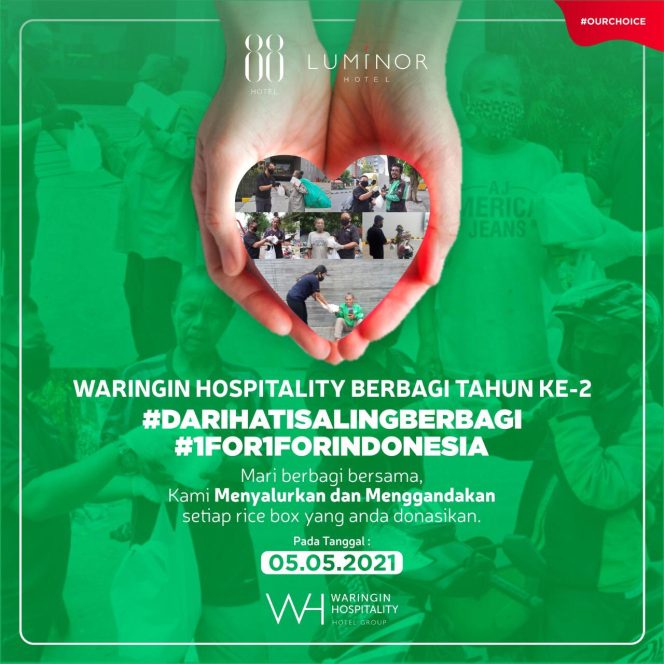 
					Waringin hospitality Berbagi Dikala Pandemi Melalui Program #1FOR1FORINDONESIA