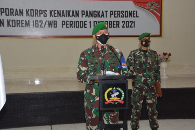 
					Danrem 162/WB terima Laporan Korp Kenaikan Pangkat Anggota Korem 162/WB
