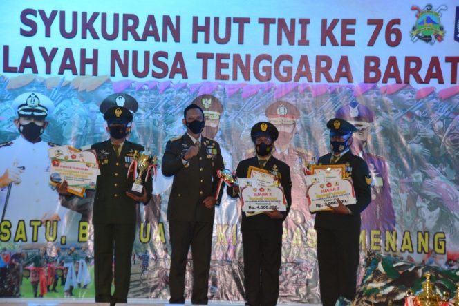 
					3 Prajurit Raih Penghargaan Babinsa Terbaik Jajaran Korem 162/WB pada acara Syukuran HUT TNI ke 76