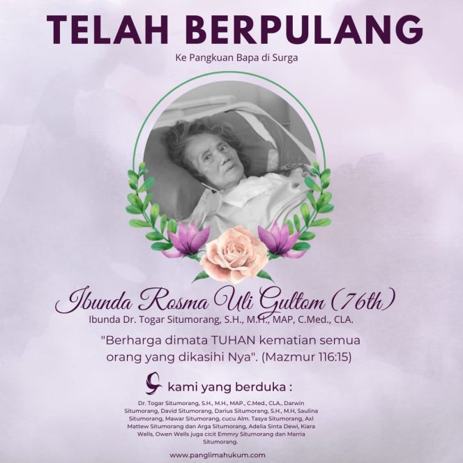 
					Ibunda Togar Situmorang Wafat Di  Jakarta
