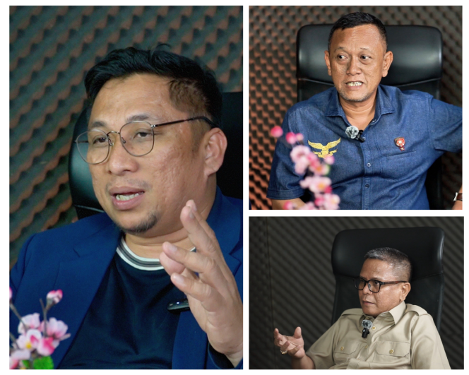 
					Feri Amsari Pakar Hukum Tata Negara ( kiri), Brigjen Pol Ratno S Kuncoro, Direktur Ekonomi BaintelkamPolri (kanan atas) , Abed Nego Panjaitan, Ketua Umum Prabu Center 08 ( kiri bawah)