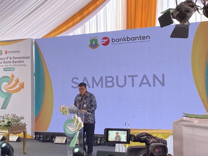 
					Foto: Direktur Utama Bank Banten Muhammad Busthami dalam sambutan peringatan HUT ke-9, Selasa (29/7/2025), di Serang