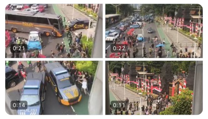 
					Foto: massa aksi dari Mahasiswa di depan Polda Metro Jaya/tangkapan layar (dok. akun X @barengwarga)