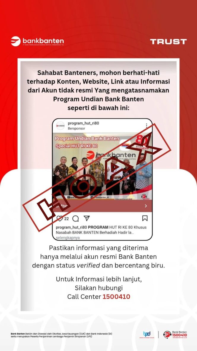
					Waspada Penipuan! Bank Banten Imbau Nasabah Hati-hati Terhadap Informasi Undian Palsu